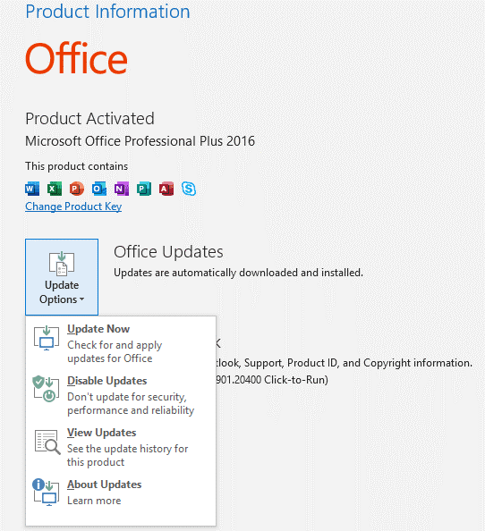 To update Outlook, go to File > Office Account > Office Update > Update Options (Update now).